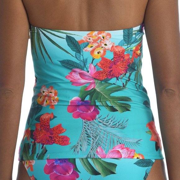 LA BLANCA Tropicalia Floral Tankini Top Size 4 XS Bright Aqua Tropical NEW - Picture 3 of 7